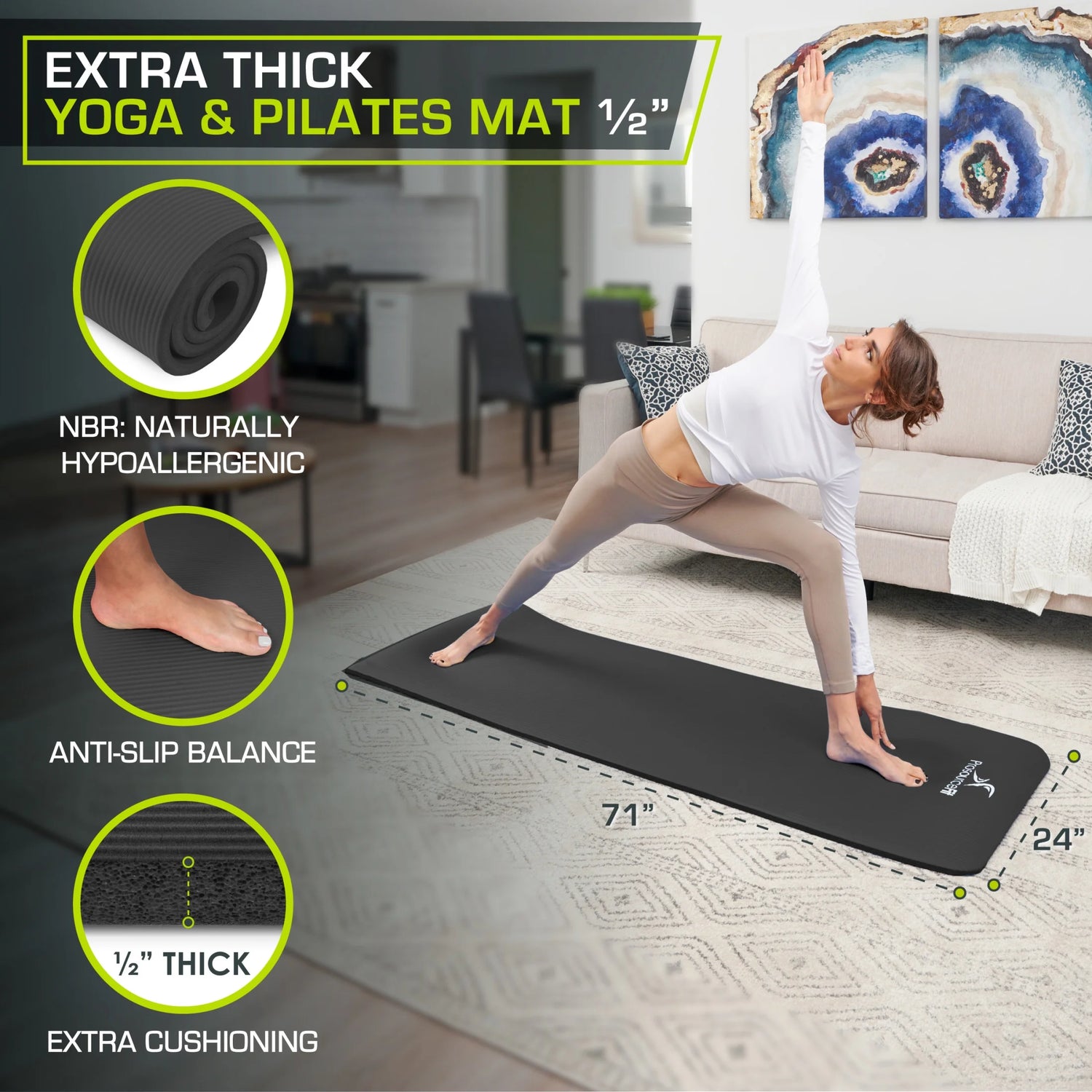 Experience Ultimate Comfort with Our Extra Thick Yoga & Pilates Mat – Choose 1/2-Inch or 1-Inch Thickness for Your Perfect Workout
